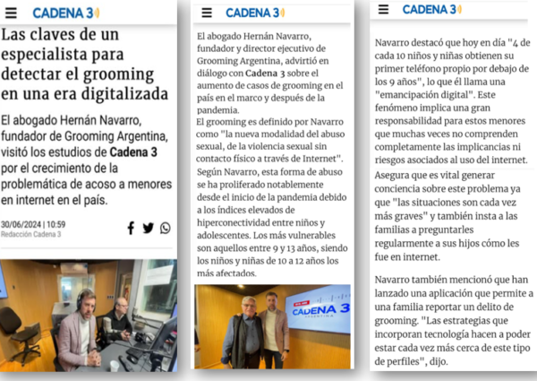 Violencias digitales en la infancia: Grooming Argentina en diálogo con Rony Vargas por Cadena 3.